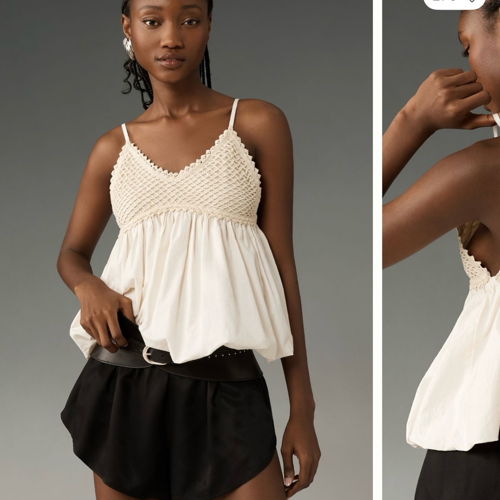 Anthropologie Cream Crochet Tank Top